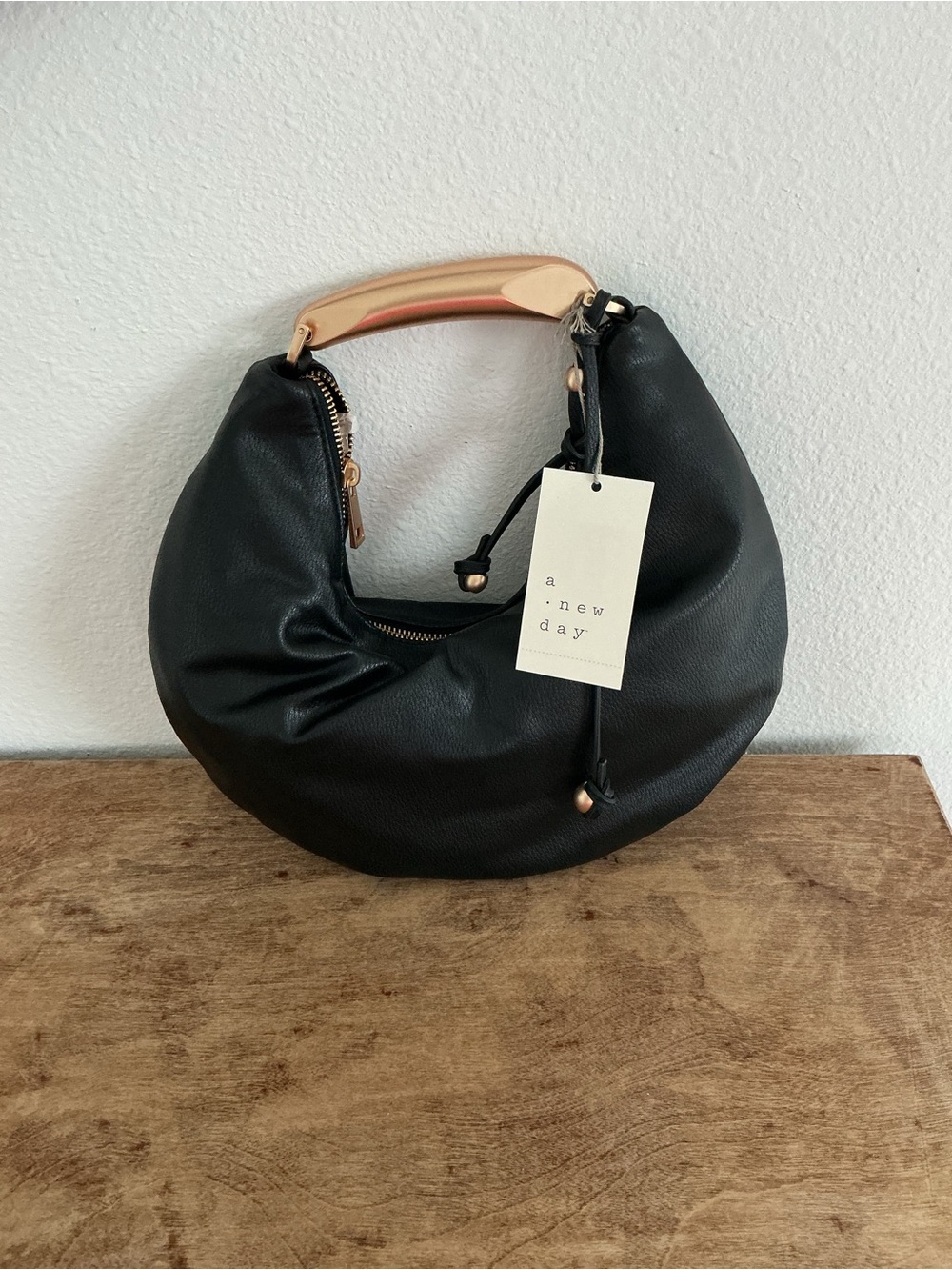 a new day Black Mini Hobo Bag with Rose Gold Handle